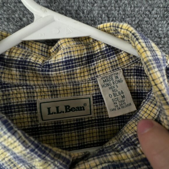 VTG LL Bean Textured Yellow Blue Plaid Long Sleeve Button Up Shirt Medium Cotton - Picture 9 of 15